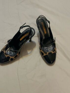 Via Spiga Black & Brown Cheetah-Print cowhide & leather Slingback stilettos